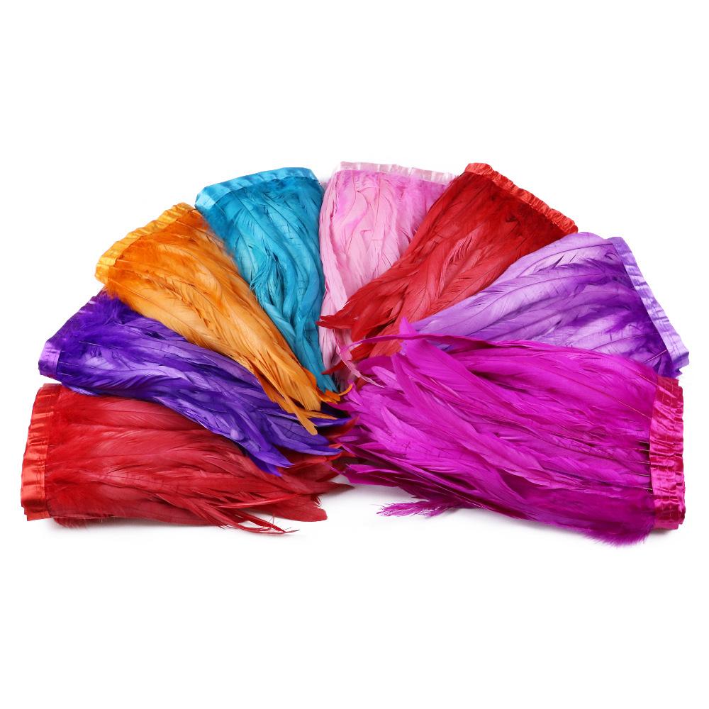 2M Cock Tail Feather Cloth Edge Decoration 25-30Cm 10-12 Inch Chicken Feather Ribbon Wedding Party Decoration Dress