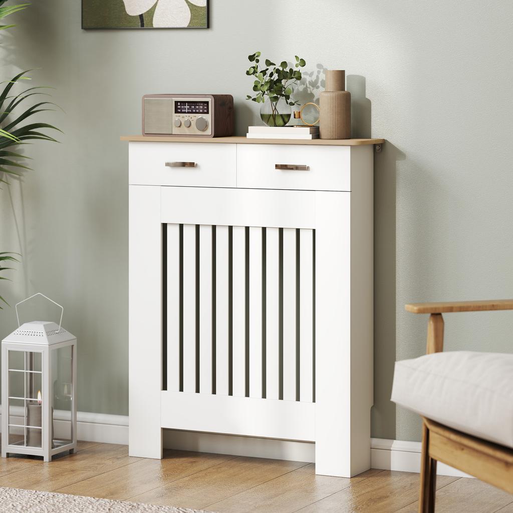 Radiator Cover with Storage Drawer, 78 x 19 x 97 cm, White