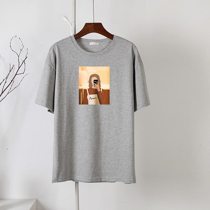 Hirsionsan Koreanska grafiska T-shirts Dam Sommar Casual Lös O-hals Kortärmade T-shirts Kvinnliga vintagetryckta 100 % bomull Toppar
