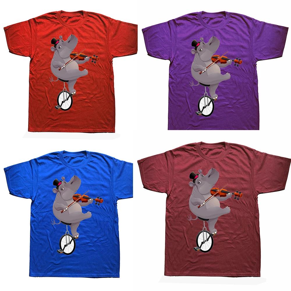 Lustiges Nilpferd auf einem Fahrrad T-Shirts Grafik Baumwolle Streetwear Kurzarm Geburtstagsgeschenke Sommerstil T-Shirt Herrenbekleidung