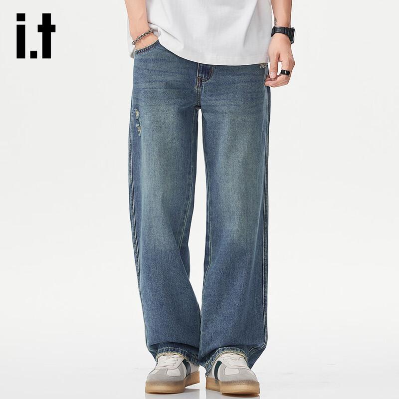 izzue it Men's Washed Loose Fit Straight Jeans