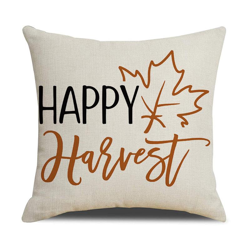 Pumpkin Maple Leaf Letter Cushion Cover Autumn Harvest Linen Print Sofa Cushion Cover Bedroom Bedside Cushion