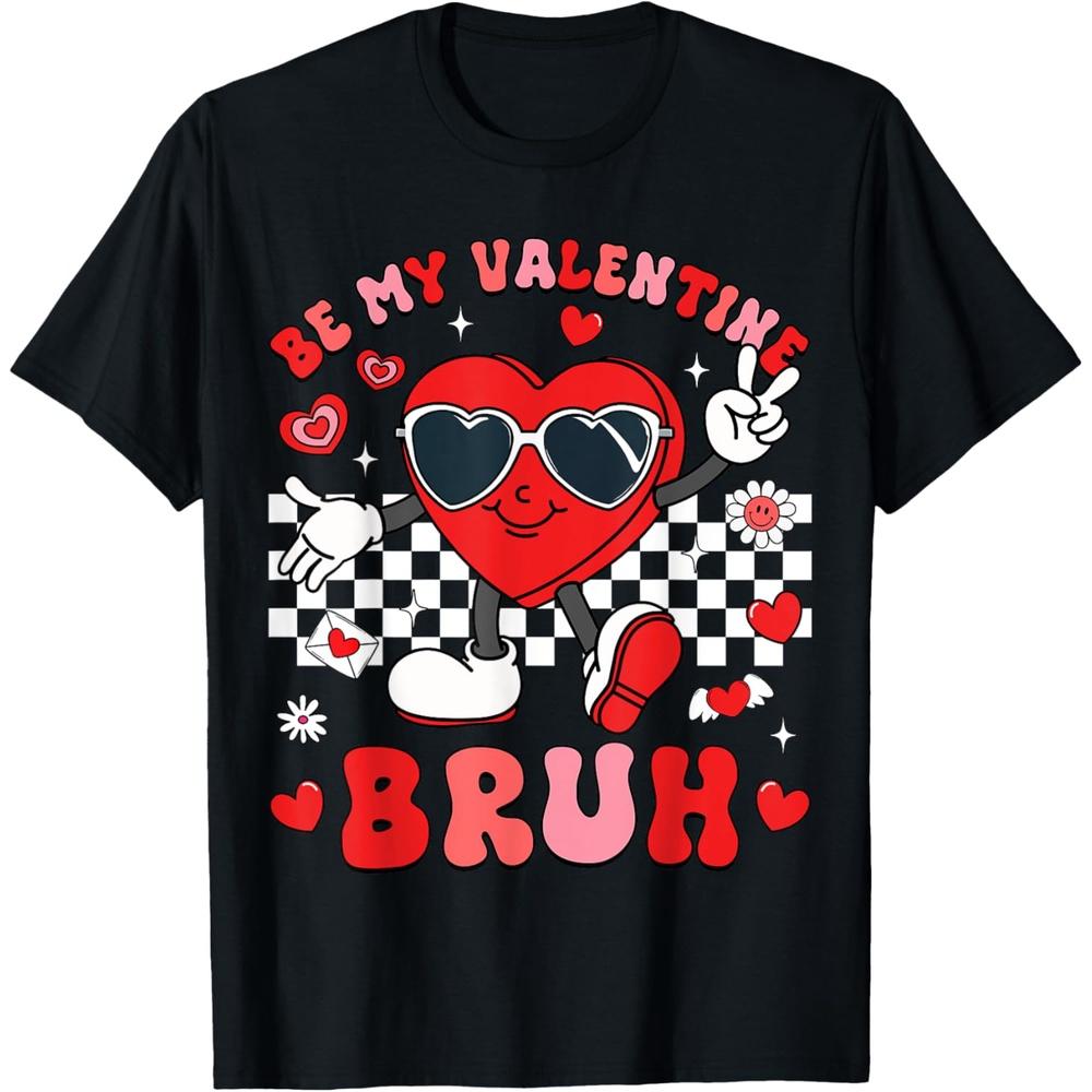 Be My Valentine Bruh Groovy Candy Heart Valentines Day T-Shirt XS чёрный