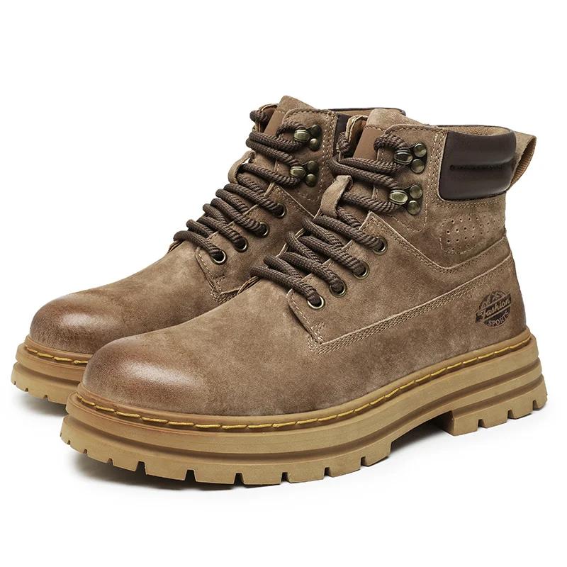 

Male Shoes Genuine Leather Walking Boots Lace Up High Quality Outdoor Motocross Boots Men Thick Sole Men s Casual Shoes 39