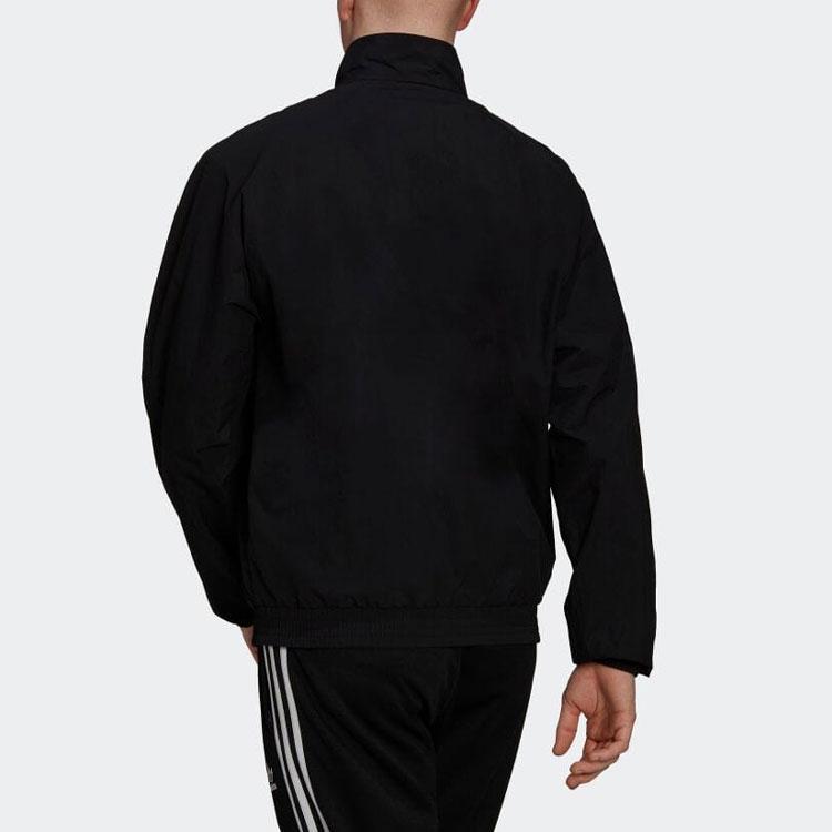 Adidas Originals Trefoil Print Letter Stand Collar Long Sleeve Jacket Men Outerwear Black HN0397