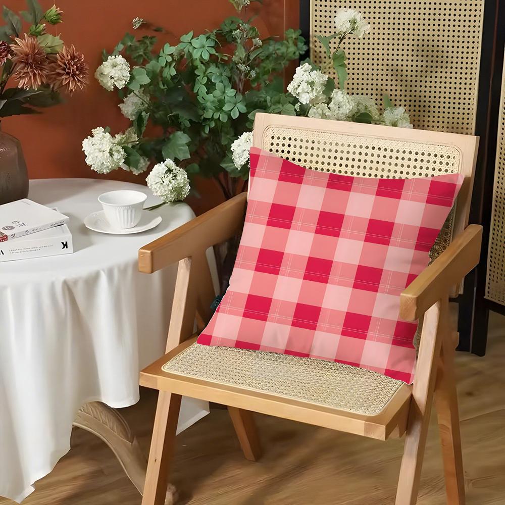 Fashion Red Plaid Cushion Cover Silky Short Plush Invisible Zipper Dustproof Sofa Pillow Case for Home Decor