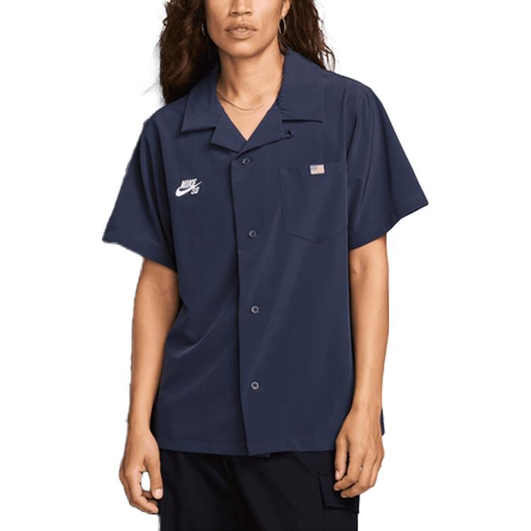 Nike SB Team USA Chemise de bowling à manches courtes boutonnée Obsidian/Blanc Unisexes Hauts Bleu FZ4054-451