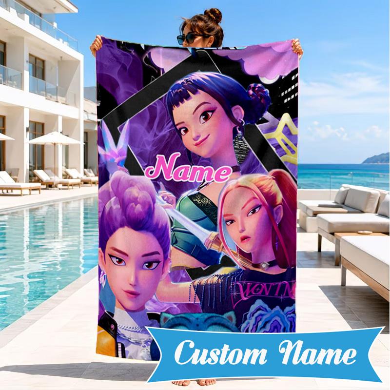 Custom Name Powerful KPop Fashion Beach Towel Microfiber Beach Towel, Lightweight and Quick-Dry, for Summer Travel, Swimming Pool Gift
