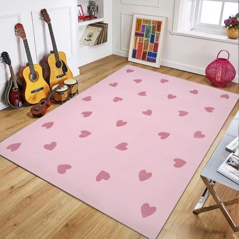 Aesthetic Pink Heart & Swirl Area Rug Carpet Mat Collection Non-Slip Easy Clean Large Size for Bedroom Living Room Home Decor