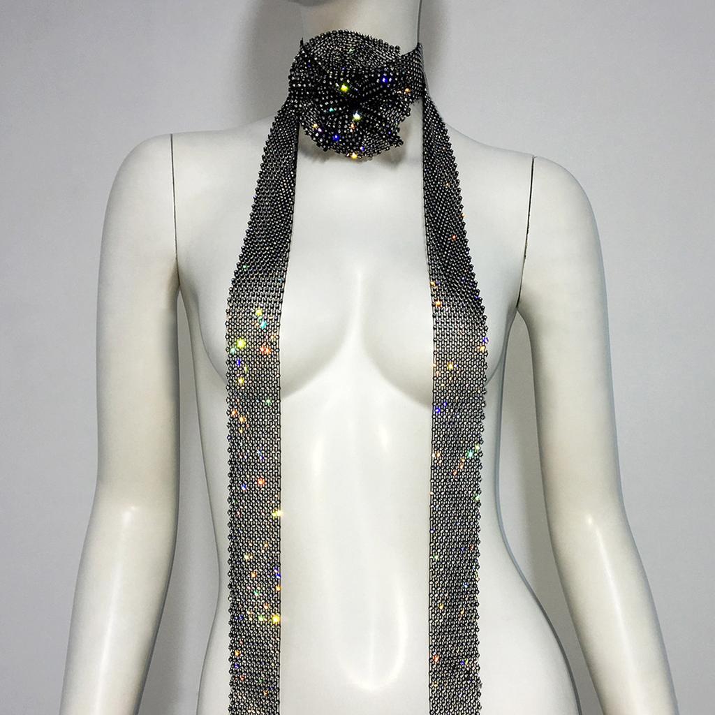 Femme Paillettes Étincelantes Strass Paillettes Cravate Foulard Fête Soirée Longue Fine Maigre Écharpes Mouchoir de Cou