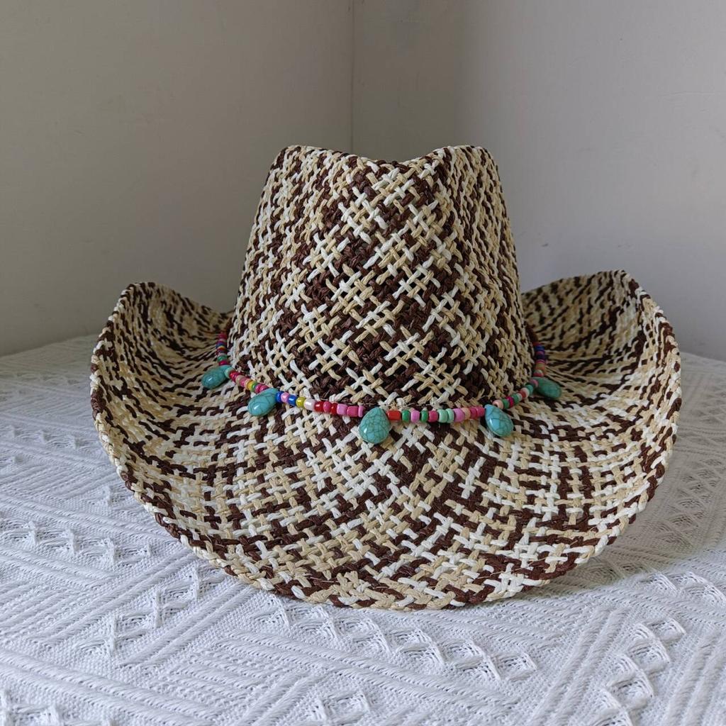 Lake Blue Cowboy Straw Hat 2023 Western Cowboy Sun Hat Spring Knight Hat Unisex Jazz Hat Summer Wide Brimmed Hat Sombrero Hombre