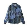 Kaslead New Arrival Women's Fashion Style Patchwork Print Silk Satin Texture Shirt 2298073