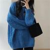 Soft Waxy Solid Color Twist Sweater for Women's Autumn and Winter New Loose Retro Lazy Style High-end Blue Pullover Top for Women
