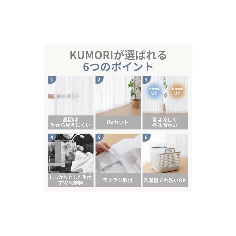 Kumori Lace Curtains - Opaque, UV Cut, Heat-Insulating, Heat-Retaining, with Adjustable Hooks, 100cm Wide X 198cm Long, Set of 2, White