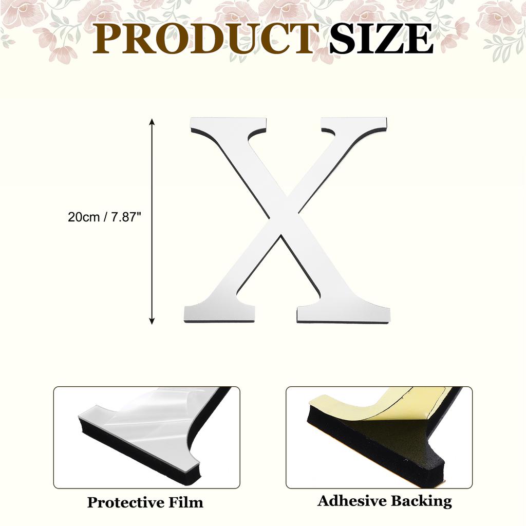 20cm 3D Mirror Acrylic Wall Sticker 26 English Letters Wall Sticker Decals Self-Adhesive Wall Art Mural Home Party Silver