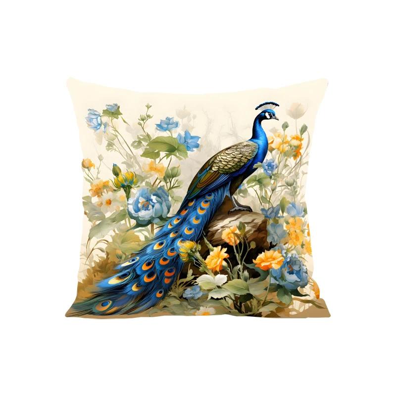 Nordický styl Olejomalba Paví povlak na polštář 45x45cm Bavlna Len Povlak na polštář na pohovku, Dekorace do domácnosti Povlak na polštář 40x40cm
