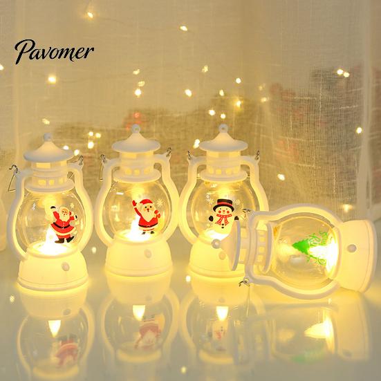 Kids Bedside Night Lamp Christmas Lantern Light, Retro Santa/Snowman/Tree Handheld Oil with Vintage Style Pony Warm LED, Cute Holiday Tabletop Decor,