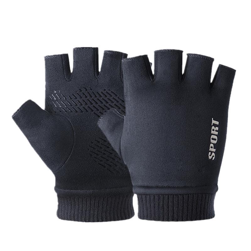 Warm Gloves Suede Plus Velvet Outdoor Riding Driving Anti Slip Two Finger Half Finger Touch Screen Autumn and Winter Gloves