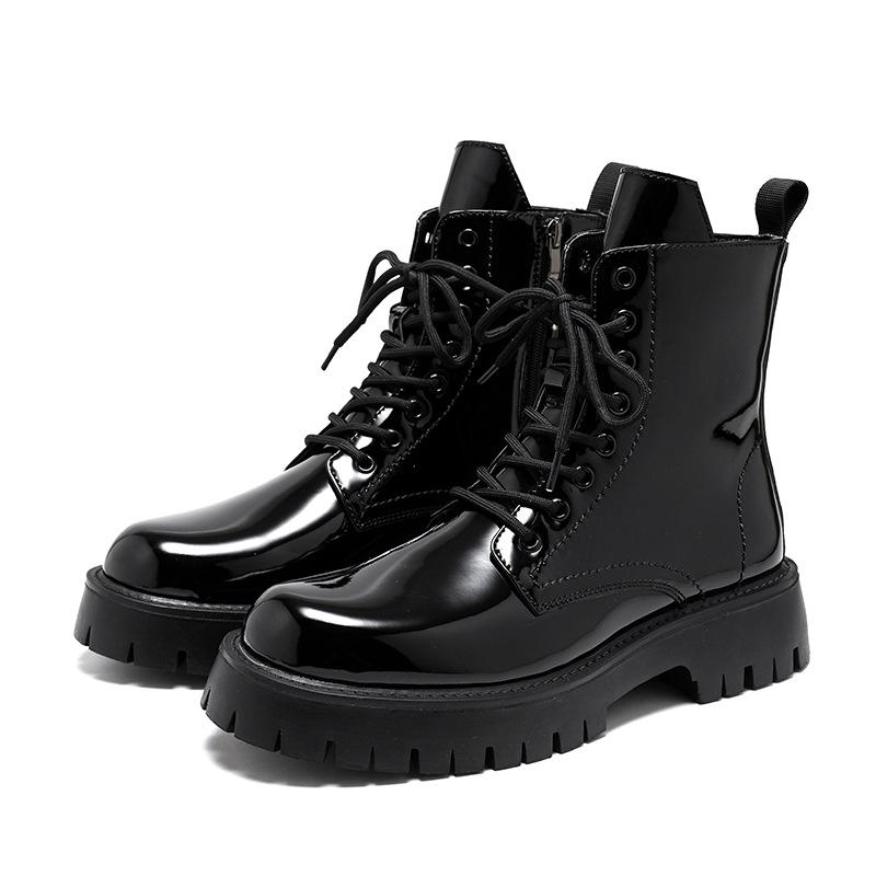 Italian  Designer Patent Leather Boots for Men Casual Black Trendy Shoes Cowboy Platform Boot High Motorcycle Botas Hombre