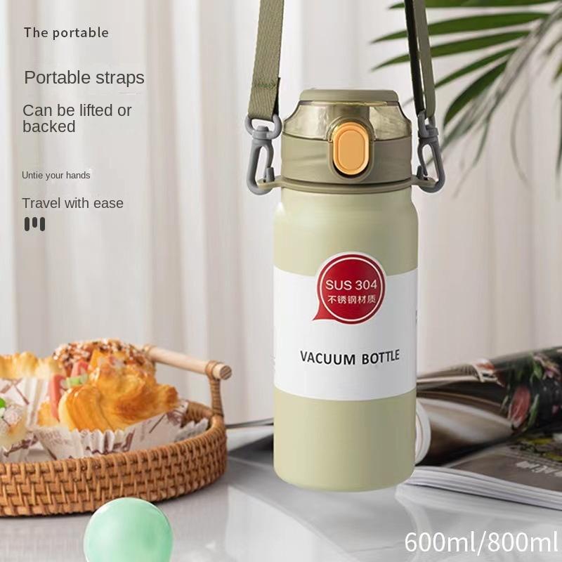 Latest 304 Stainless Steel Vacuum Cup Spacious Bounce Direct Drink Straw Lightweight Strap Outdoor Use Athletic Cup