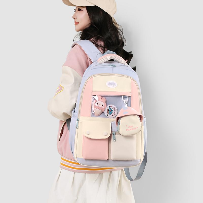 Large Capacity Backpack Color Block Student Schoolbag