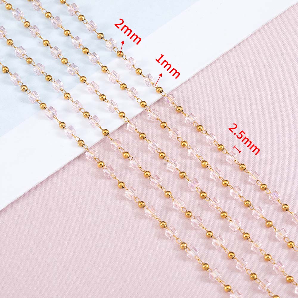 1Meter Stainless Steel Link Chain Purple Crystal Cube Square Beads Chain for DIY Boho Necklaces Bracelets Jewelry Making No Fade