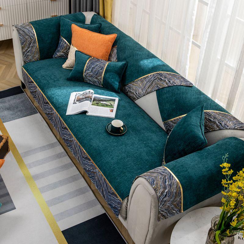 

Minimalist Modern Light Luxury High-End Chenille Sofa Cushion Fabric All Year Round Neutral Non-Slip Seat Cushions Cover Cover Cloth Dark green mountains and rivers 45*45cm pillowcase