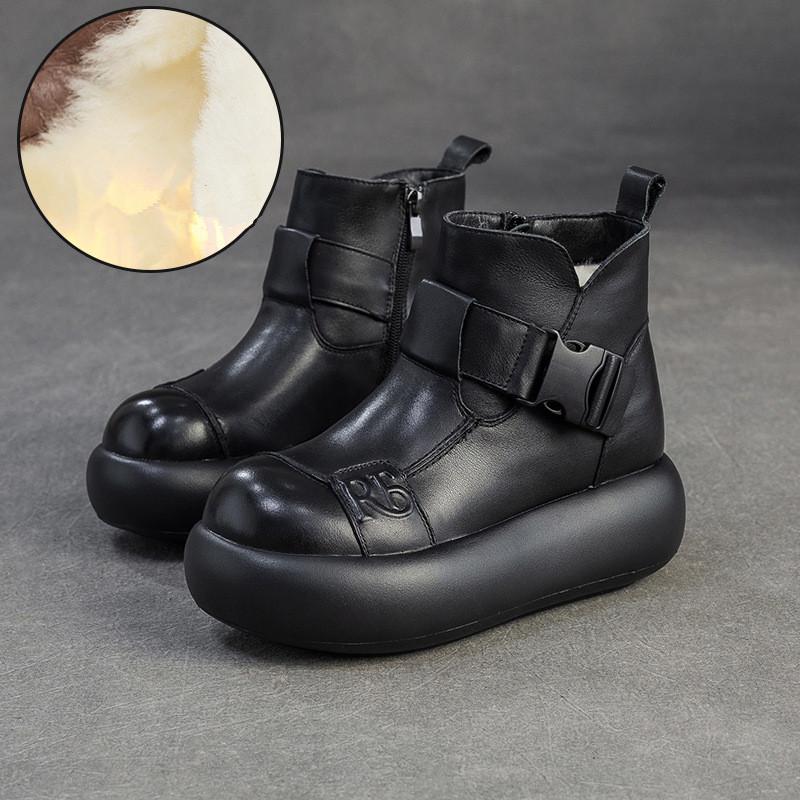 

Johnature Классические теплые зимние сапоги из шерсти на толстой подошве, женские короткие ботинки на плоской платформе из натуральной кожи 40 чёрный