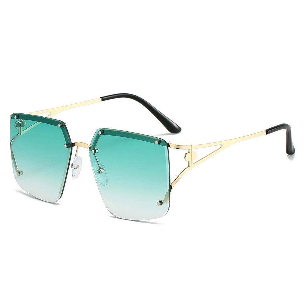 JYL Rimless Polygon Sunglasses UV400 Women Metal Rivet Big Frame Vintage / 9080