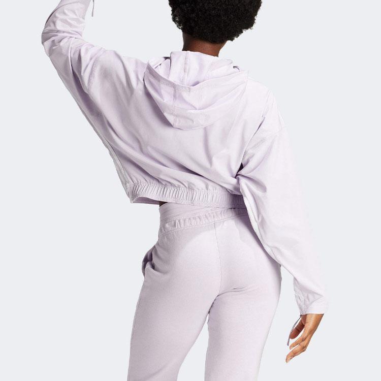 adidas Women's Cropped Hooded Woven Windbreaker Jacket Light Purple Women IS0891