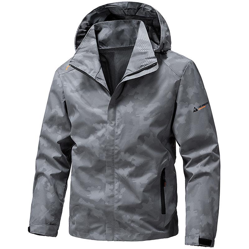 Men's Trendy Camouflage Windbreaker: Spring/Autumn Loose Fit Jacket with Detachable Hood for Casual or Workwear.