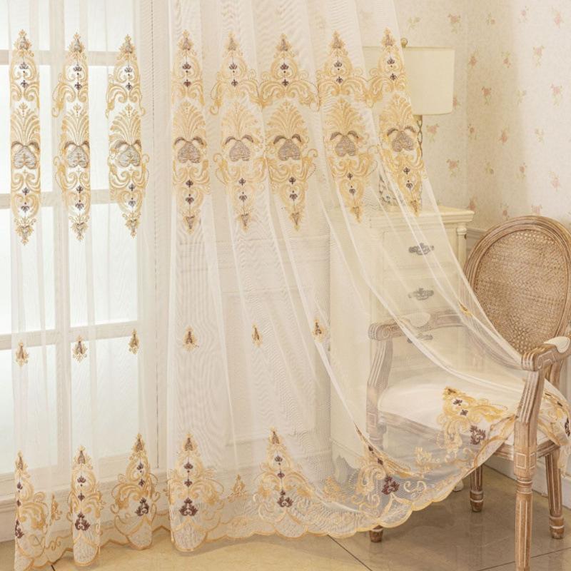 1 Pannello Tende Trasparenti Ricamate di Lusso in Stile Europeo, Colore Beige, per Soggiorno, Balcone, Camera da Letto e Villa, con Design Traforato