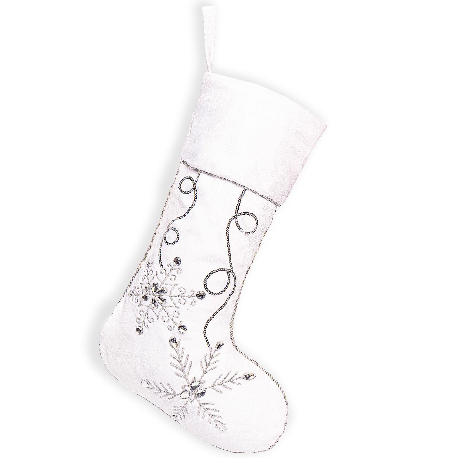 Silver Snowflake Plush Christmas Stocking Socks - Soft, Thick Holiday Tree Ornament & Decoration