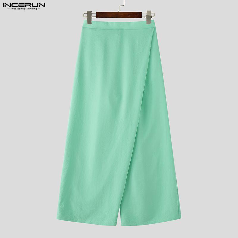 INCERUN Men Back Elastic Waist Wrap Casual Baggy Long Wide Leg Pants Trousers
