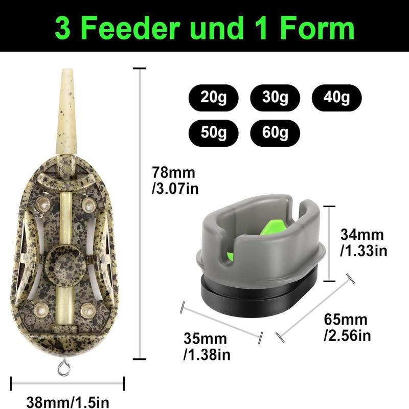 3/4/6 ks Krmítka na kapry Method Feeder, 20g/30g/40g/50g/60g Rybářská krmítka s formičkou pro rychlé uvolnění, Příslušenství pro lov kaprů