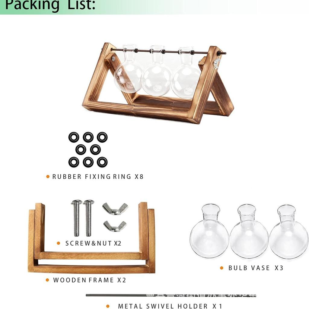 Creative Wooden Frame Hydroponic Glass Vase Ins Style Retro Green Ivy Plant Hydroponic Vessel Small Vase Desktop Decoration