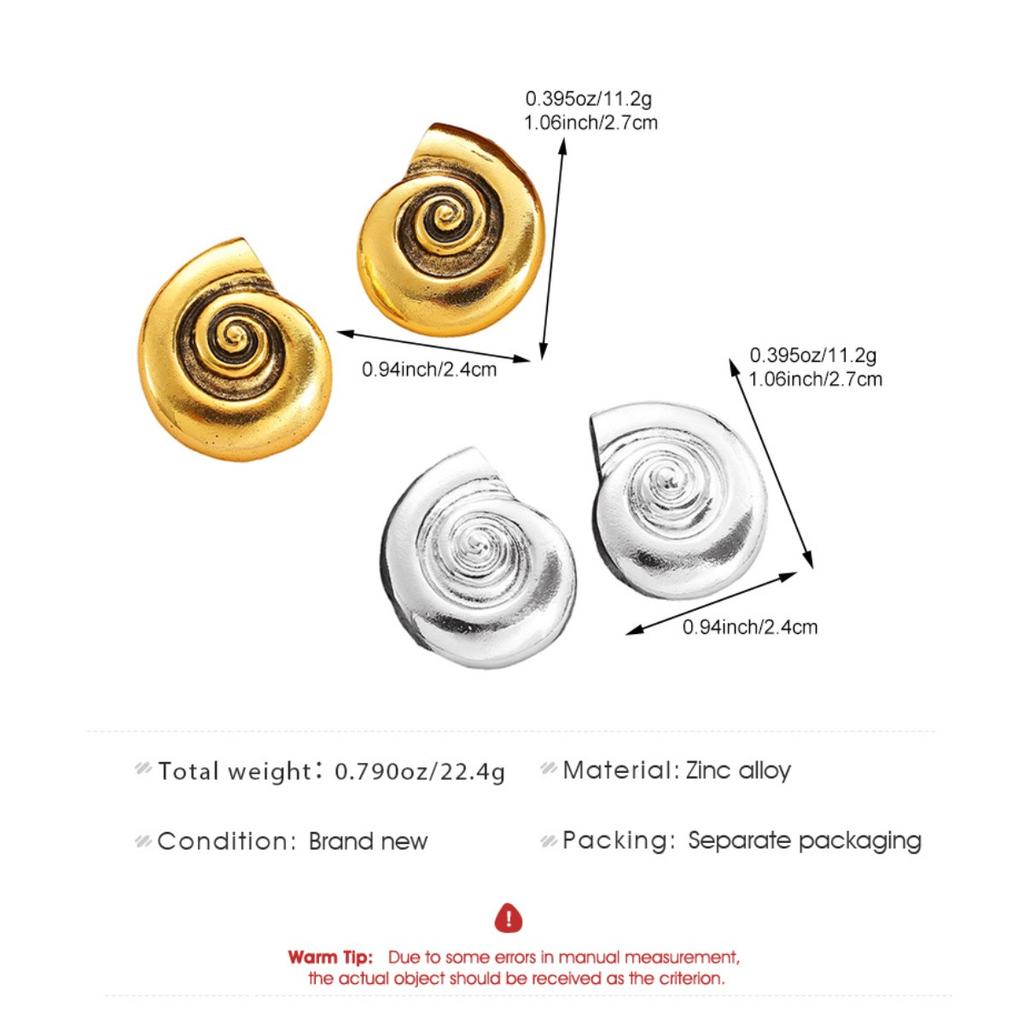 Vintage Spiral Shell Stud Earrings for Women Retro Ocean Inspired Statement Earrings