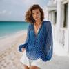 Women's Casual Loose Fit Long Sleeve V-Neck Polka Dot Top for Vacation
