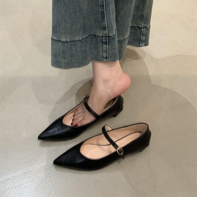 Pointed Mary Jane shoes women's shoes autumn 2025 new shallow mouth versatile thick heel with skirt one-word belt single shoes
