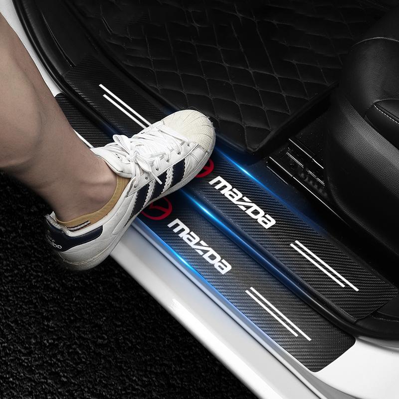 4Pcs Carbon Fiber Car Door Sill Protection Sticker Anti-scratch Refit Sticker For Mazda 2 3 4 5 6 7 8 9 323 626 Axela CX3 CX4 CX5 CX6 CX7 CX9 RX7 RX8