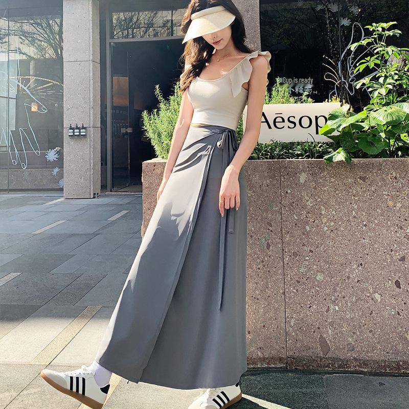 

Солнцезащитная юбка-обертка из ледяного шелка с завязками: Цельное миди-пончо и пляжное платье с разрезом для женщин, праздничный стиль One Size