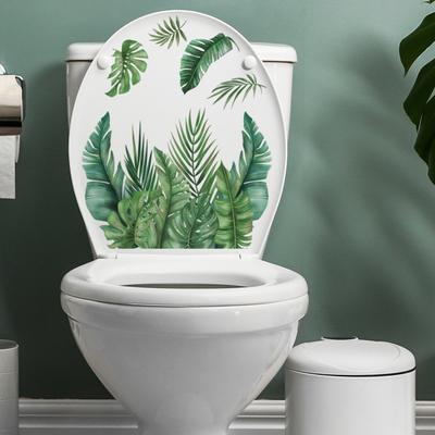 1 Sheet Toilet Sticker Self-Adhesive Waterproof No Trace Green Plant Leaves Mural Wall Sticker Decal Bathroom Toilet Decor