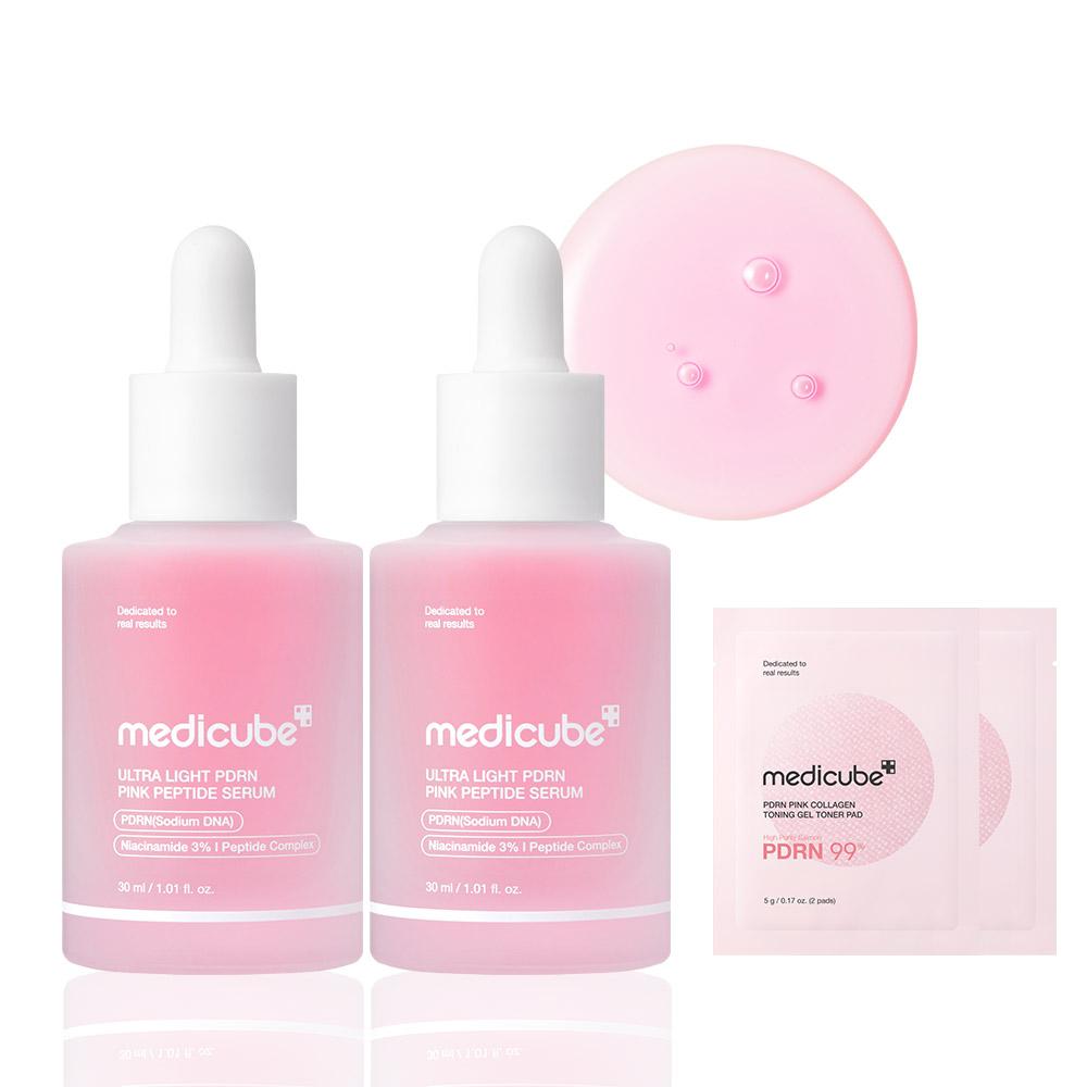 [medicube] Ультралегкая ампула с PDRN и розовым пептидом, дуэт (2х30мл) 2 Pdrn Light Ampoule 30Ml + 4 Gel Pads