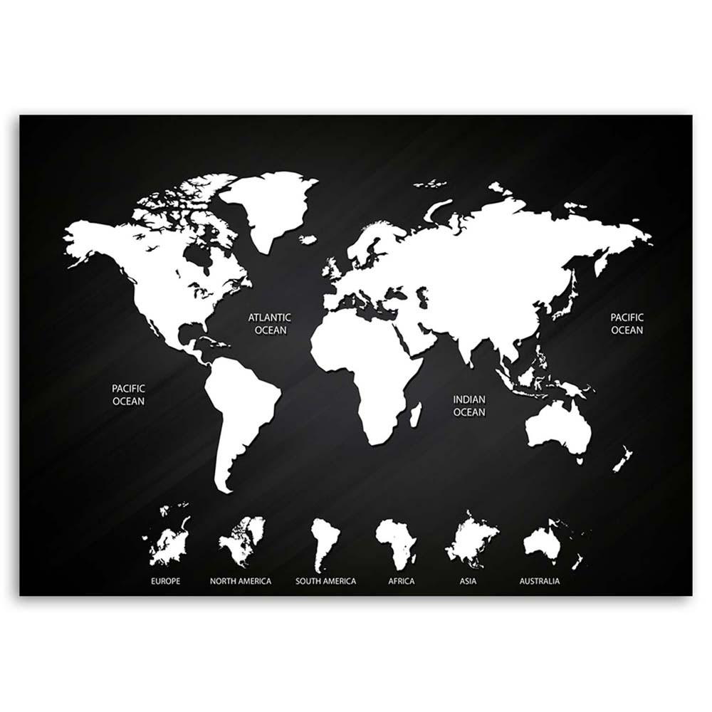 Canvas print, World map black and white