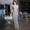 Sexy Evening Dress Women's 1011 New Silver Sequins Texture Style Temperament Host Suspender Fishtail