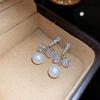 Gold Zircon Bowknot Earrings with Sterling Silver Post