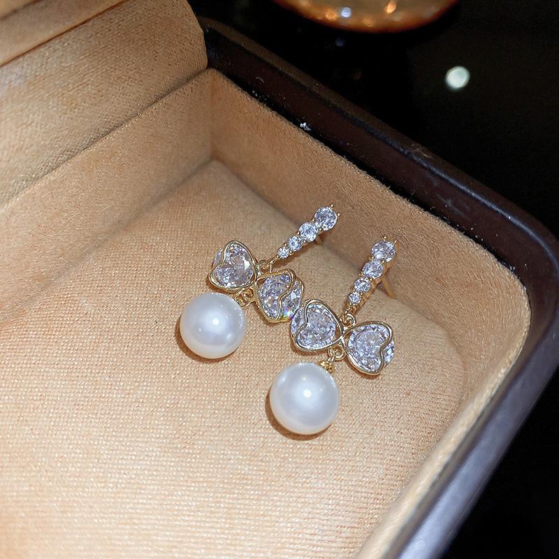 Elegant Gold-Plated Bow & Faux Pearl Earrings with Silver Needle