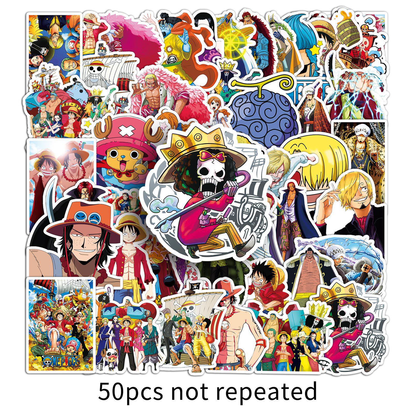 50 One Piece Waterproof Anime Stickers - Japanese Animation Cartoon Characters for Thermos Cups