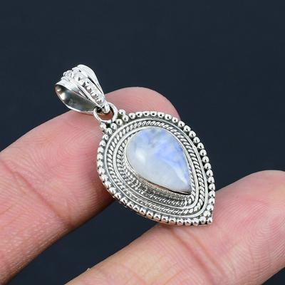 Pendentif en pierre de lune arc-en-ciel naturelle, argent sterling 925, fait main, cadeau idéal pour la Saint-Valentin