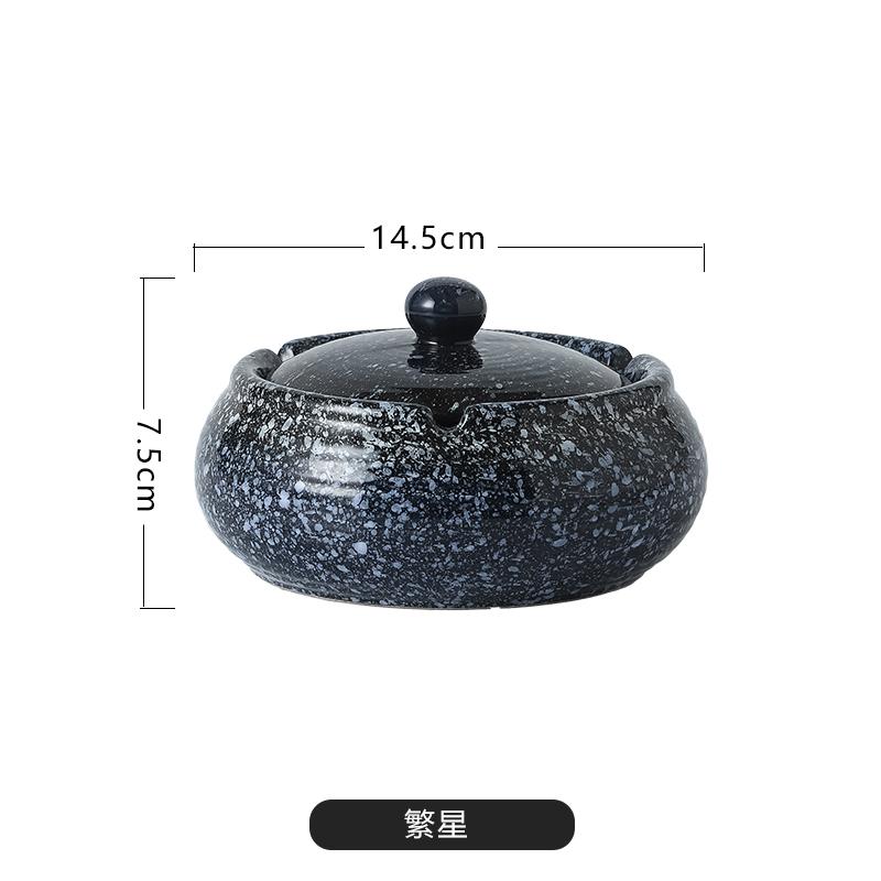 Retro Ceramic Ashtray with Cover Anti-ash Flying Round Cigarette Butts Cylinder Home Decoration Accessories Ceramic Ashtray